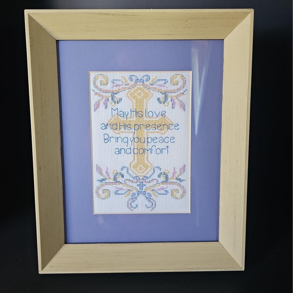 Vintage Counted Crosstitch Textile Art Framed Grandmacore Cottage Style - R5